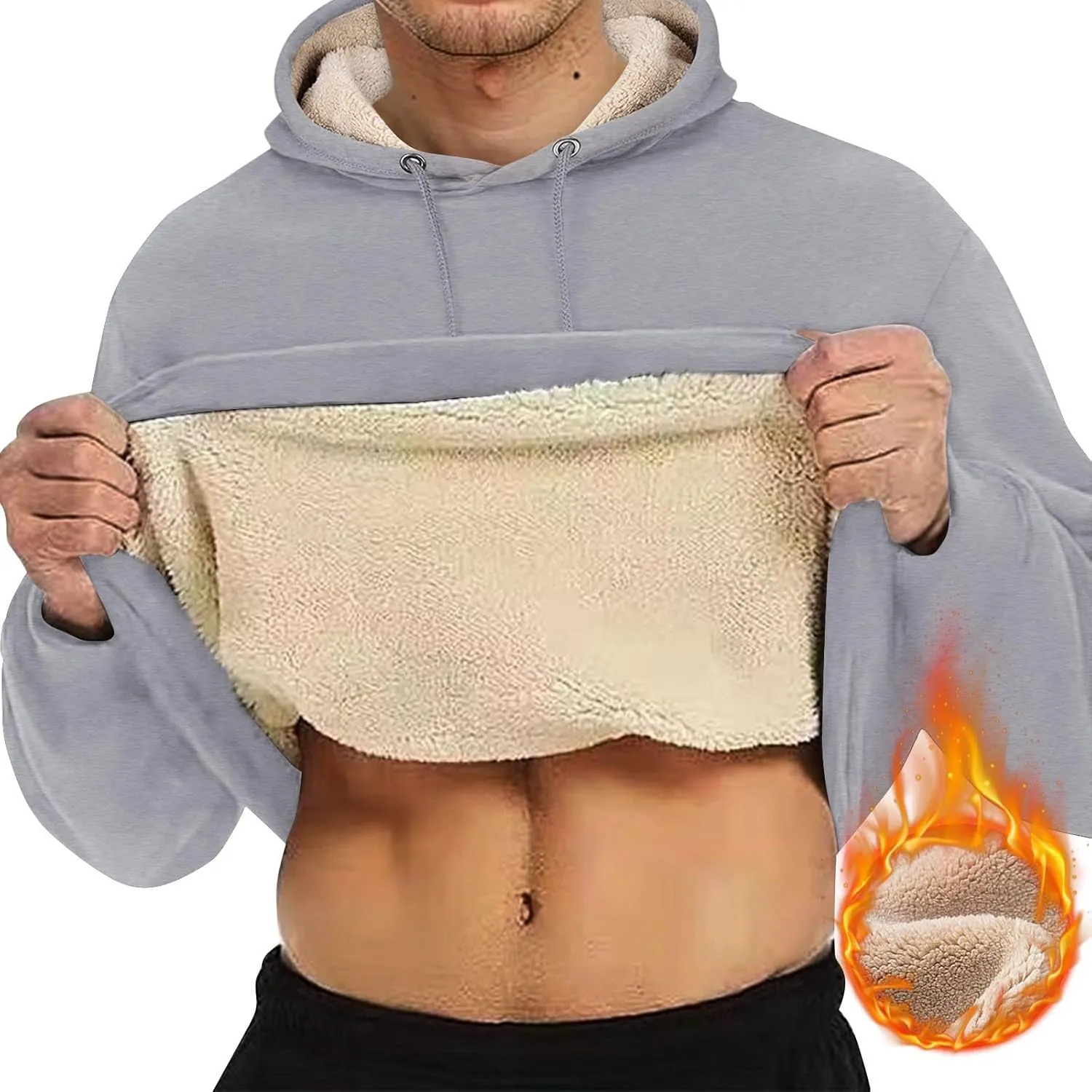 Hoodies For Men Sherpa Fleece Lined Sweatshirt Pullover Sweaters Winter Warm Hoodie With Pockets