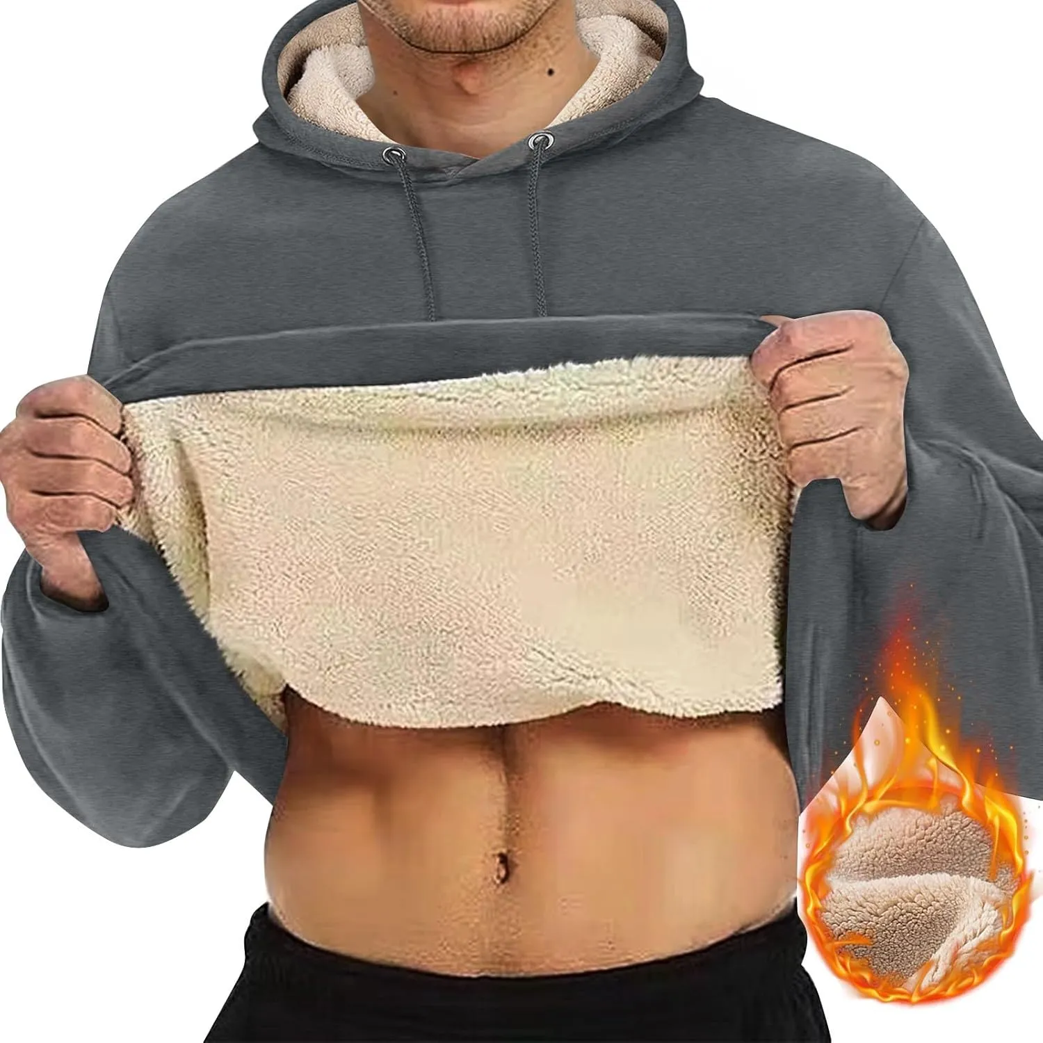 Hoodies For Men Sherpa Fleece Lined Sweatshirt Pullover Sweaters Winter Warm Hoodie With Pockets