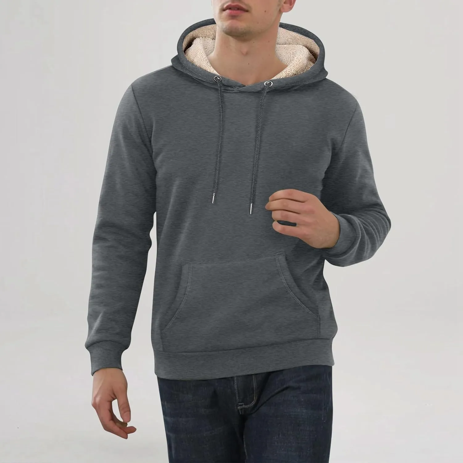 Hoodies For Men Sherpa Fleece Lined Sweatshirt Pullover Sweaters Winter Warm Hoodie With Pockets