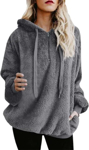 Hoodies for Women Athletic Fuzzy Oversized Long Sleeve Sweatshirt Drawstring Fleece Winter Warm Clothes With Pockets