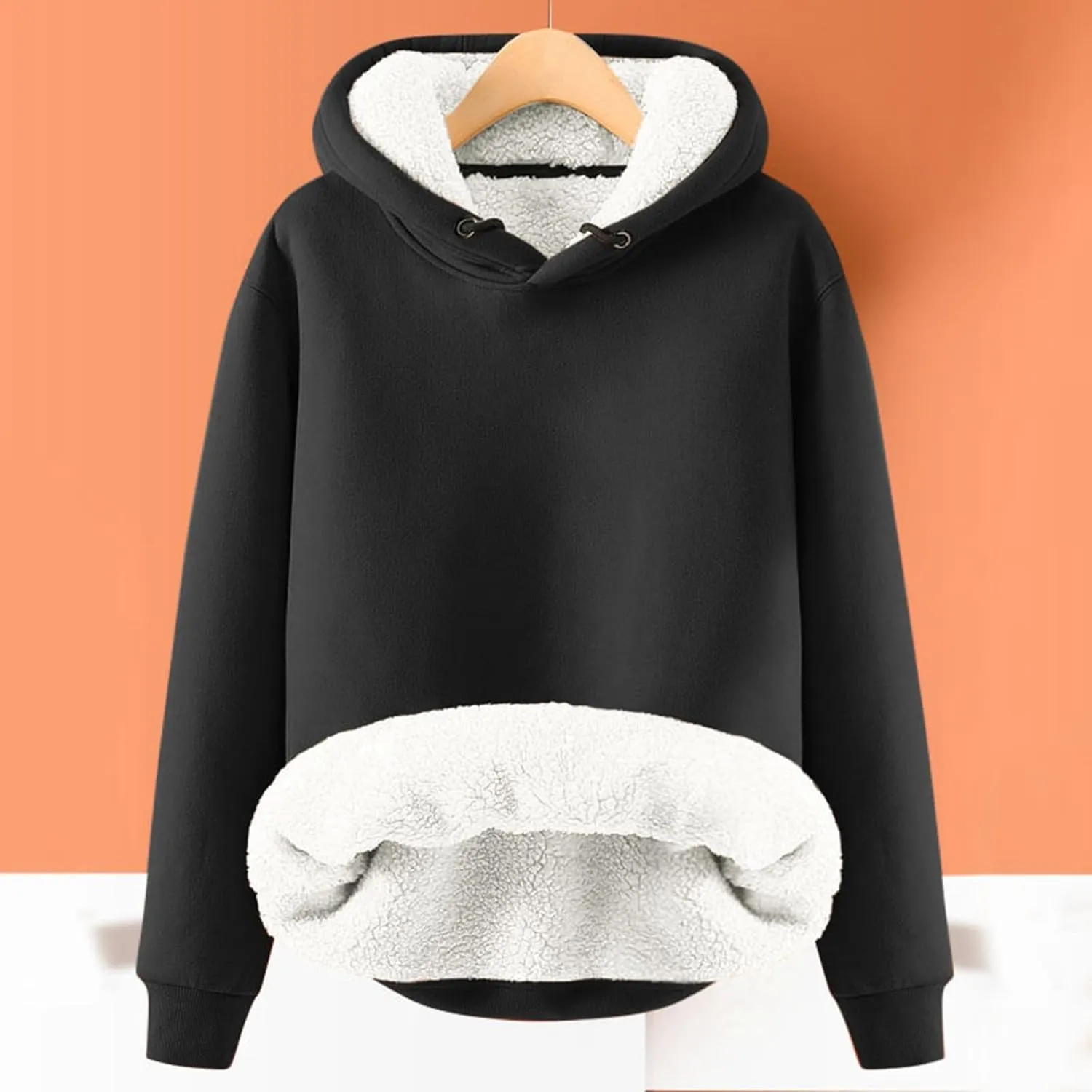 Hoodies for Women Casual Oversized Fleece Sweatshirts Solid Color Long Sleeve Pullover 2024 Warm Winter Hoodies