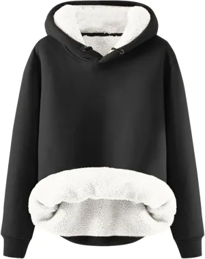 Hoodies for Women Casual Oversized Fleece Sweatshirts Solid Color Long Sleeve Pullover 2024 Warm Winter Hoodies