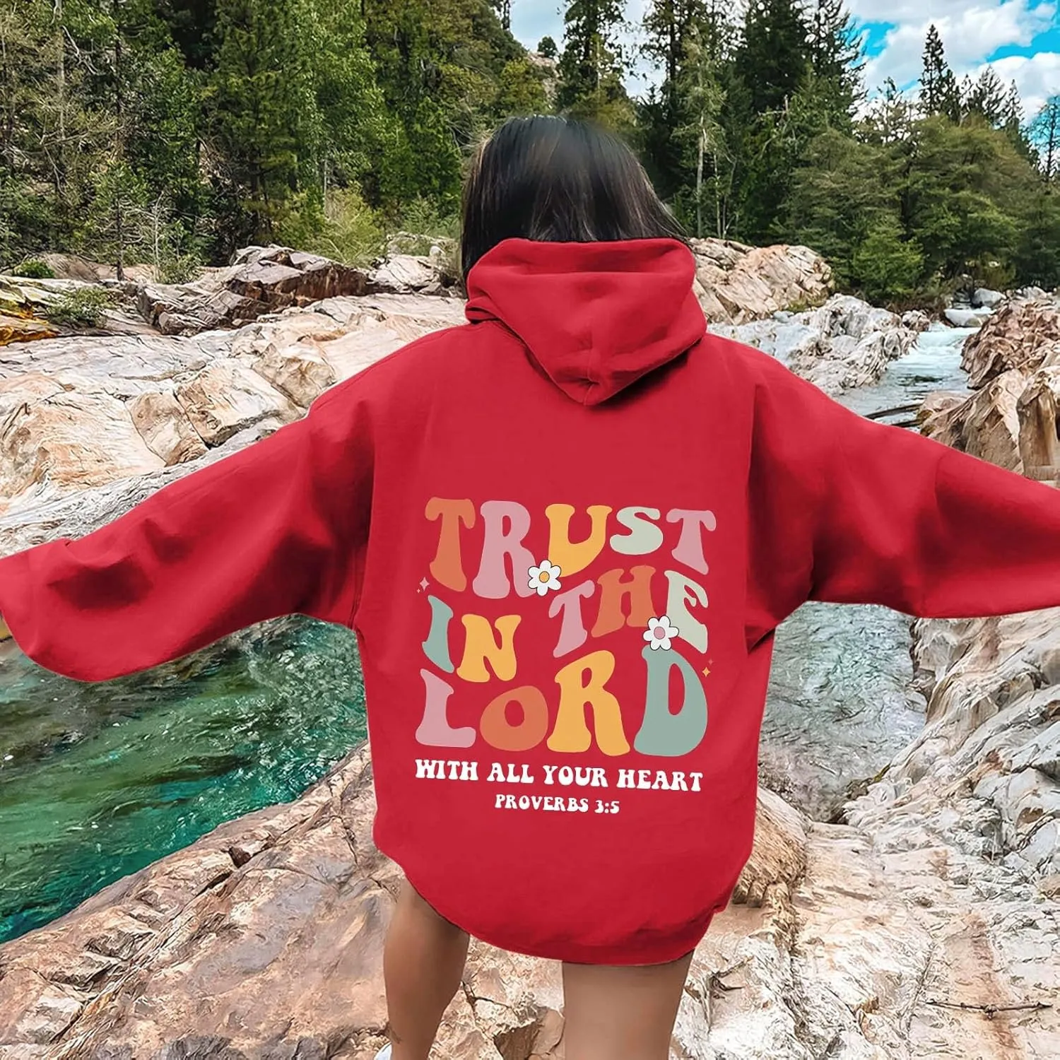 Hoodies For Women Graphic Trust In The Lord Christian Shape Print Winter Outfit With Pocket Drawstring Soft Casual Pullover