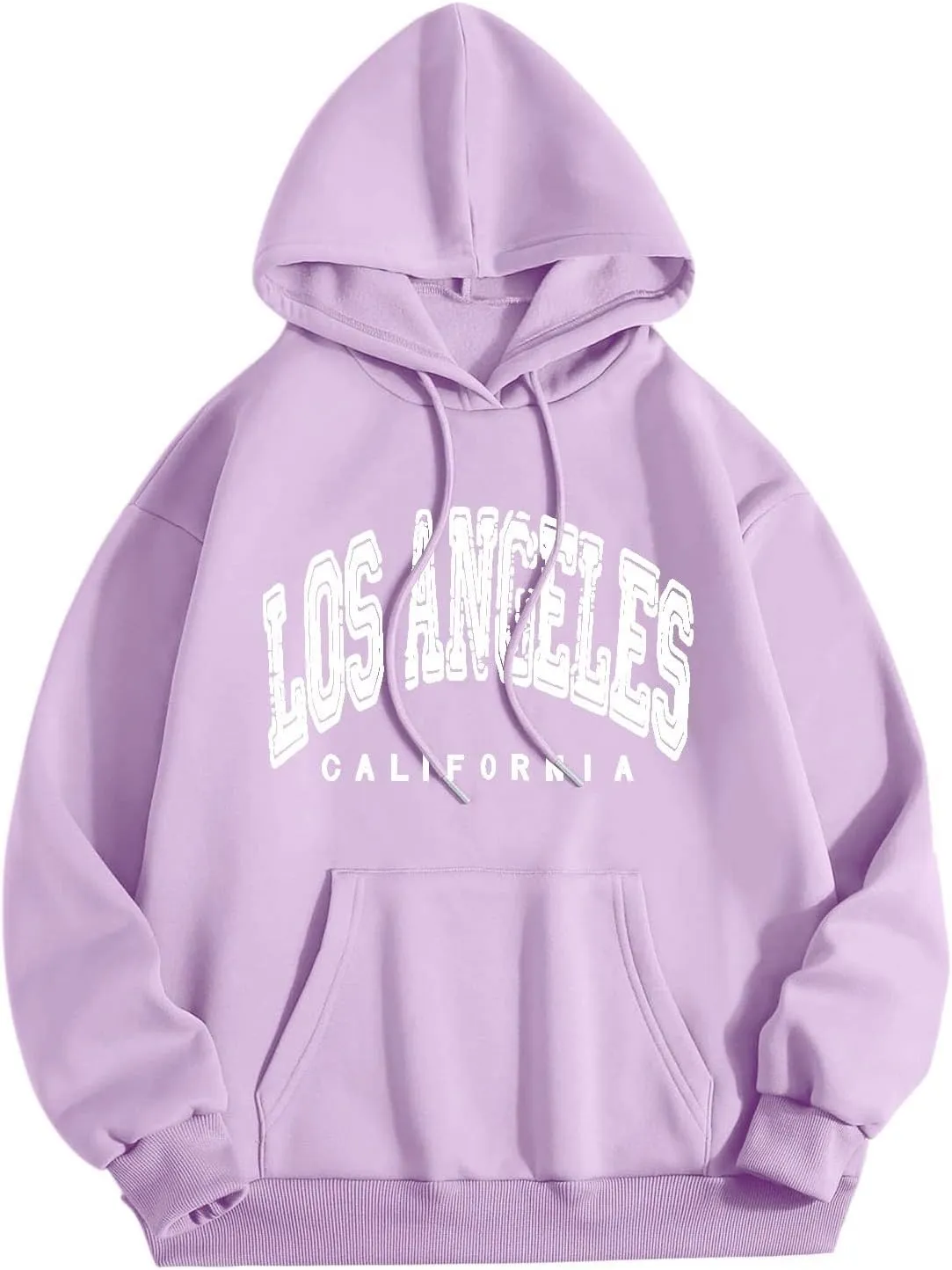 Hoodies for Women Pullover Losangeles Letter Print Hooded Sweatshirt with Pocket Long Sleeve Causal Fleece Tee Aesthetic Fall