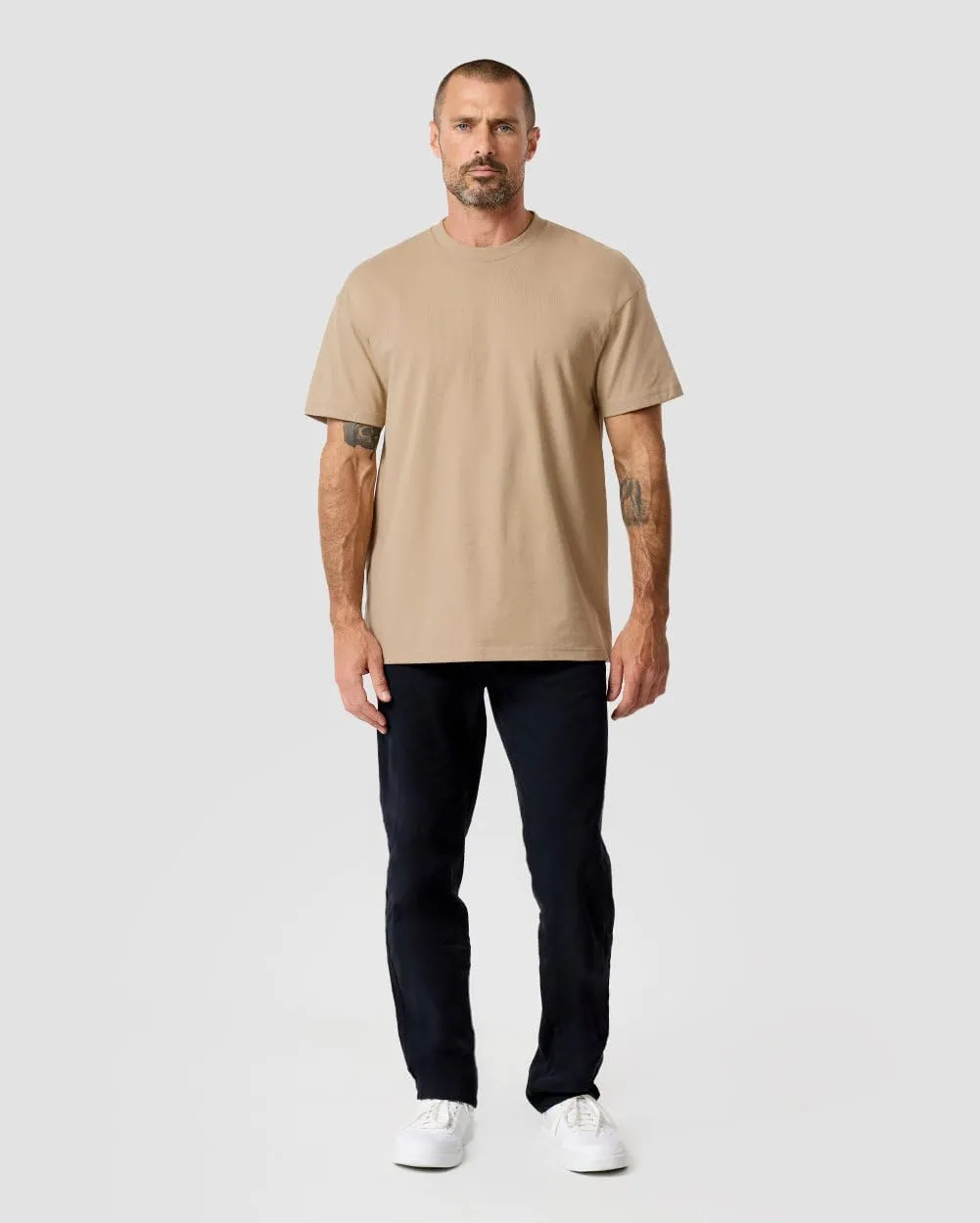 INTO THE AM Men's Heavyweight T Shirts for Men S - 3XL Boxy 100% Cotton Heavy Duty Thick Weight Tshirt
