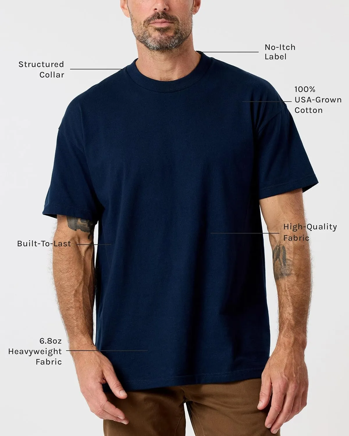 INTO THE AM Men's Heavyweight T Shirts for Men S - 3XL Boxy 100% Cotton Heavy Duty Thick Weight Tshirt