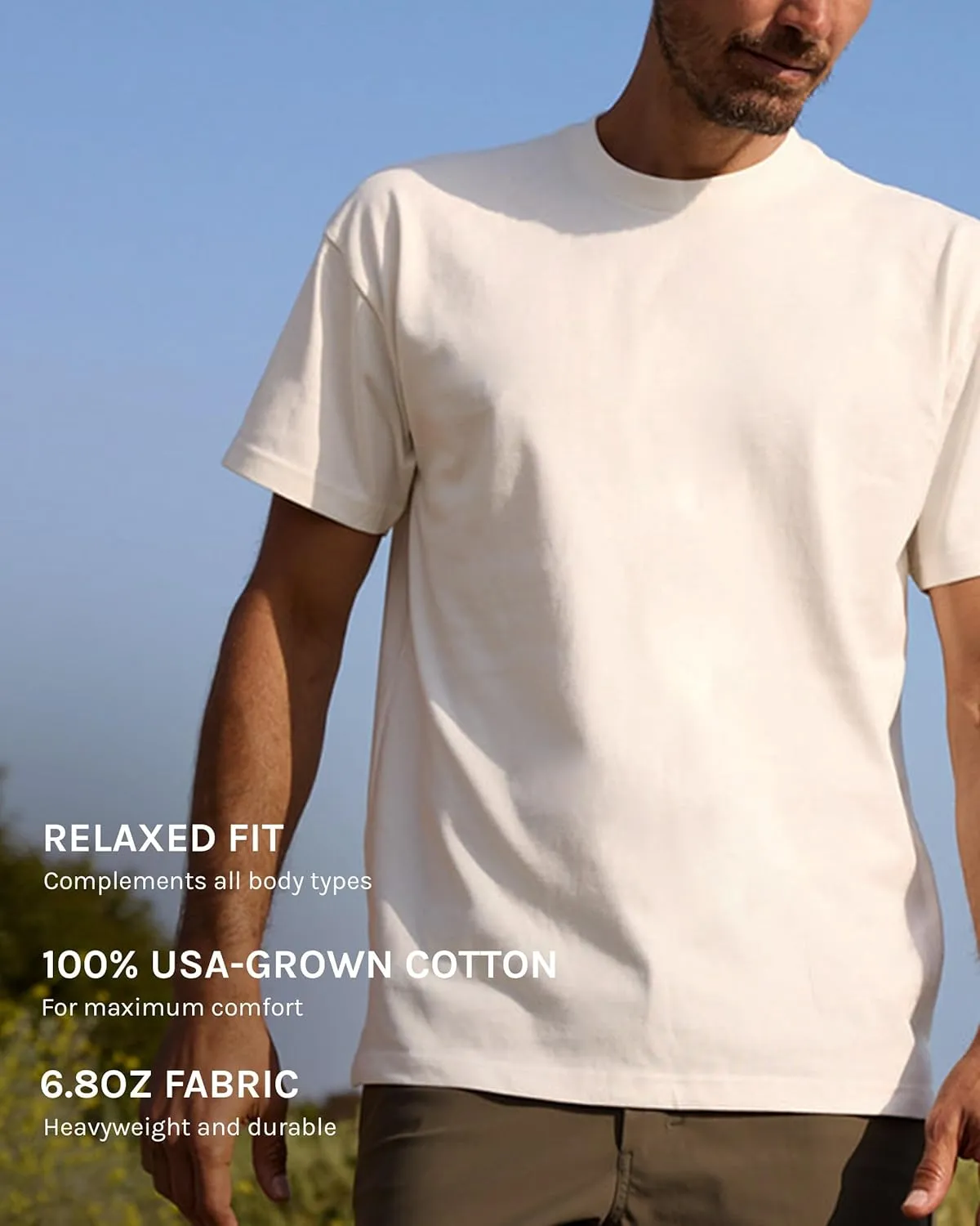 INTO THE AM Men's Heavyweight T Shirts for Men S - 3XL Boxy 100% Cotton Heavy Duty Thick Weight Tshirt