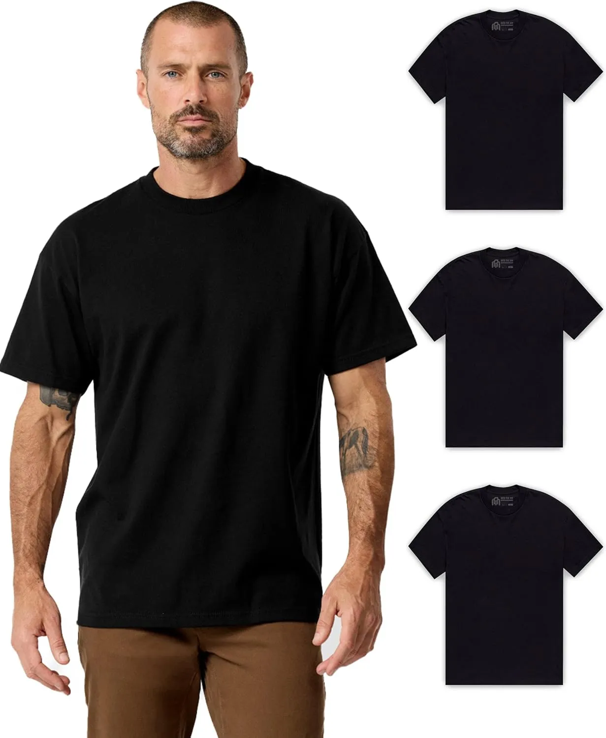 INTO THE AM Men's Heavyweight T Shirts for Men S - 3XL Boxy 100% Cotton Heavy Duty Thick Weight Tshirt