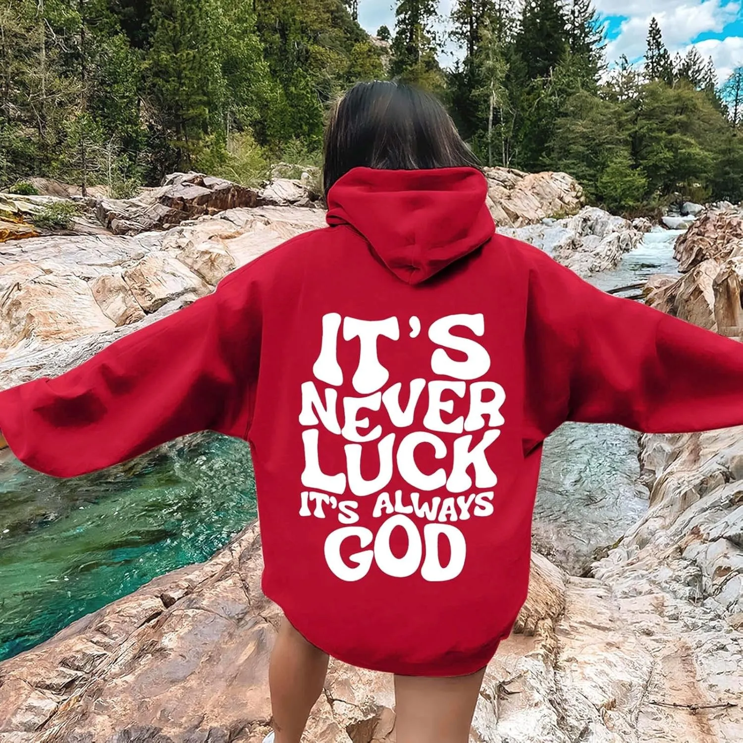It's Never Luck It's Always God Christian Bible Verse Hoodie Unisex Oversized Hoodies Hoodie Pullover