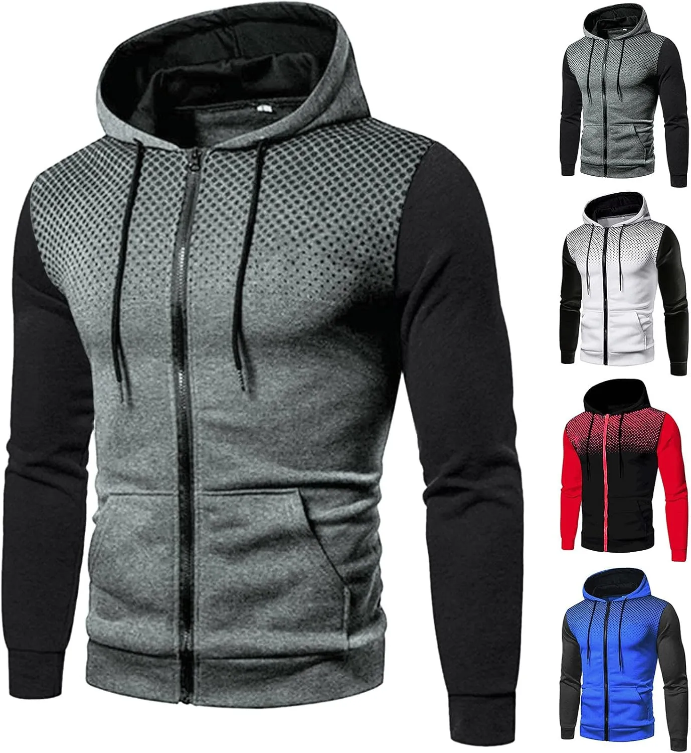 Jackets for Men,Pullover Hoodies for Men Solid Zipper Long Sleeve Hooded Sweatshirts Casual Workout Sport Sweaters Tops