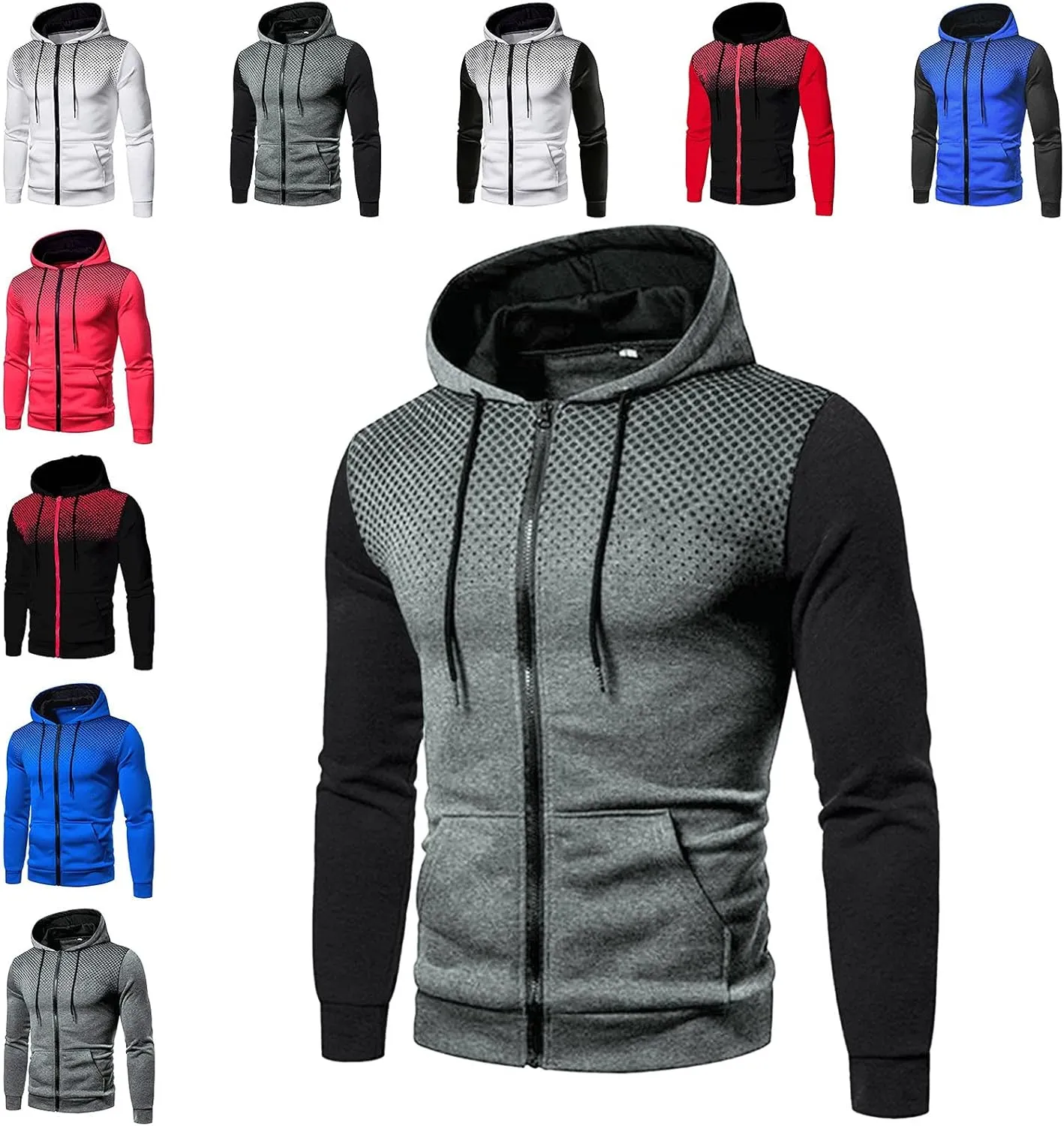Jackets for Men,Pullover Hoodies for Men Solid Zipper Long Sleeve Hooded Sweatshirts Casual Workout Sport Sweaters Tops