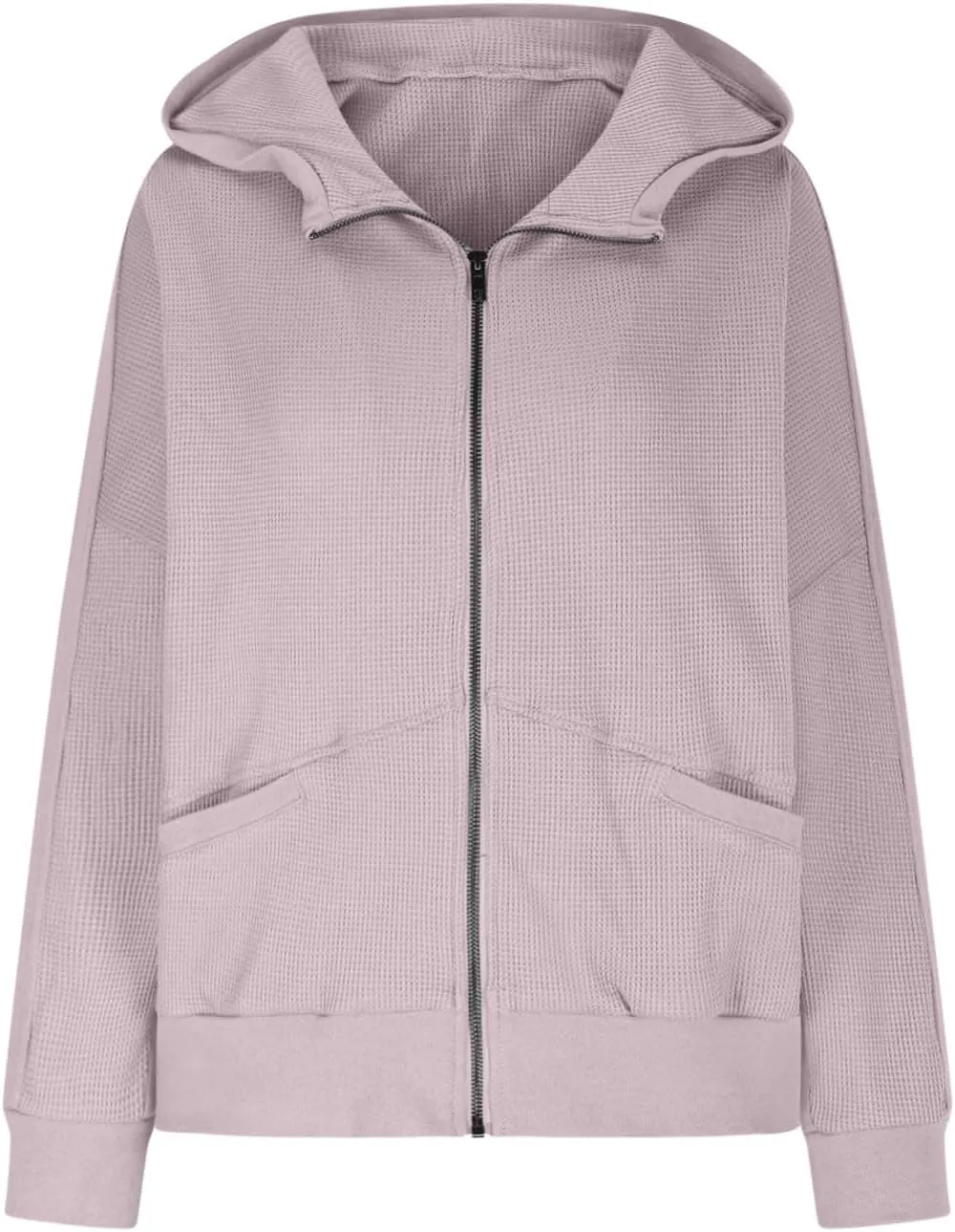 Jackets for Women Oversized Ribbed Fall Jacket Long Sleeve Zip Up Hoodies With Pockets Plain Versatile Shacket Tops