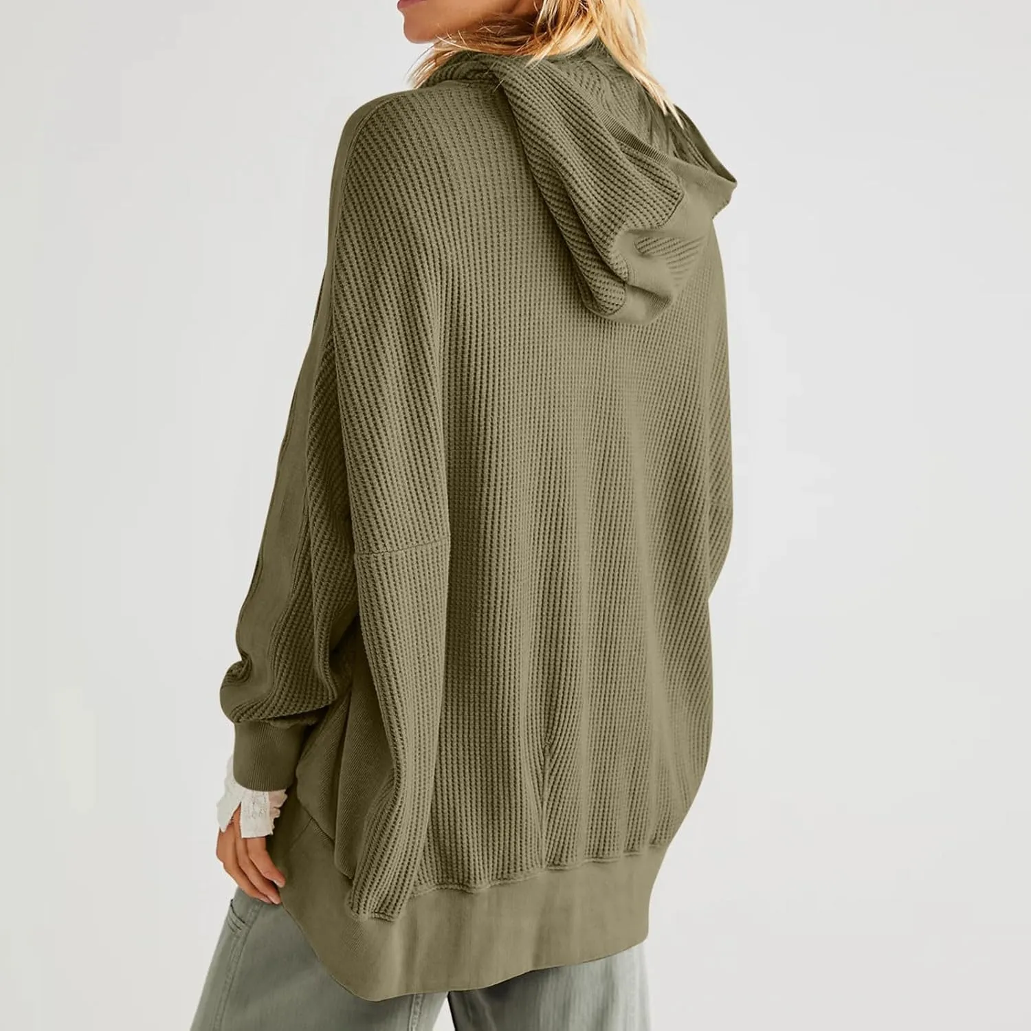 Jackets for Women Oversized Ribbed Fall Jacket Long Sleeve Zip Up Hoodies With Pockets Plain Versatile Shacket Tops