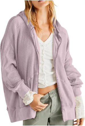 Jackets for Women Oversized Ribbed Fall Jacket Long Sleeve Zip Up Hoodies With Pockets Plain Versatile Shacket Tops