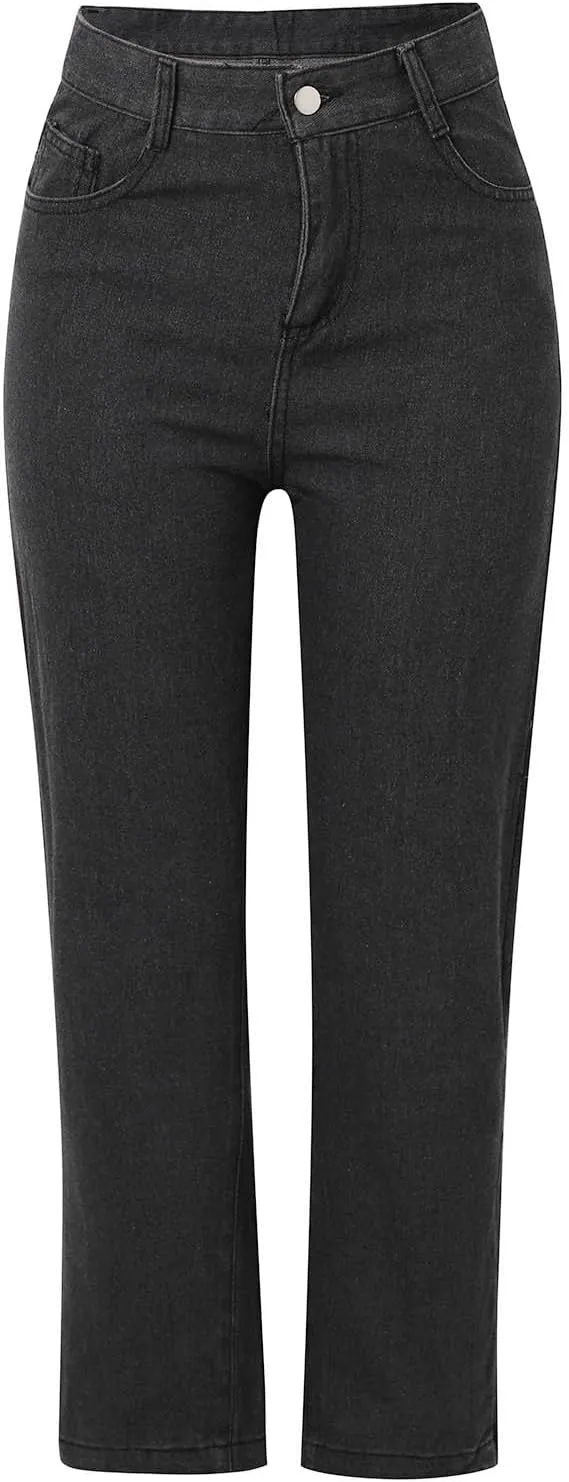 Jeans for Women High Waisted Straight Wide Leg Loose Stretchy Lightweight Tummy Control Pull On Denim Pants Boyfriend Jeans