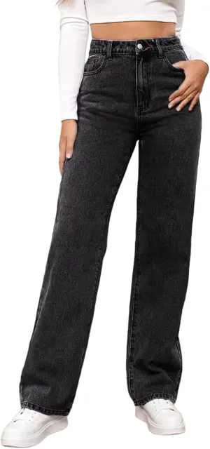 Jeans for Women High Waisted Straight Wide Leg Loose Stretchy Lightweight Tummy Control Pull On Denim Pants Boyfriend Jeans