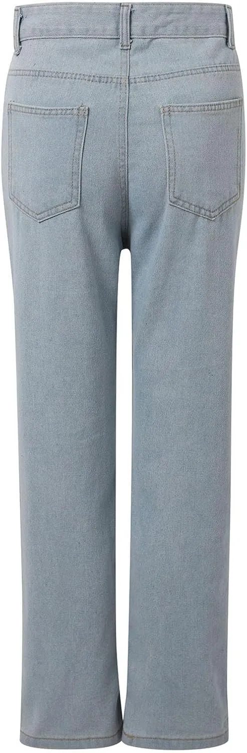 Jeans for Women High Waisted Straight Wide Leg Loose Stretchy Lightweight Tummy Control Pull On Denim Pants Boyfriend Jeans