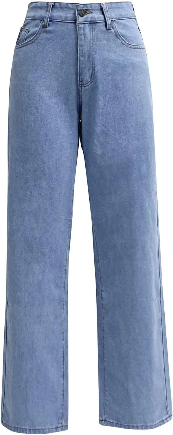 Jeans for Women High Waisted Straight Wide Leg Loose Stretchy Lightweight Tummy Control Pull On Denim Pants Boyfriend Jeans