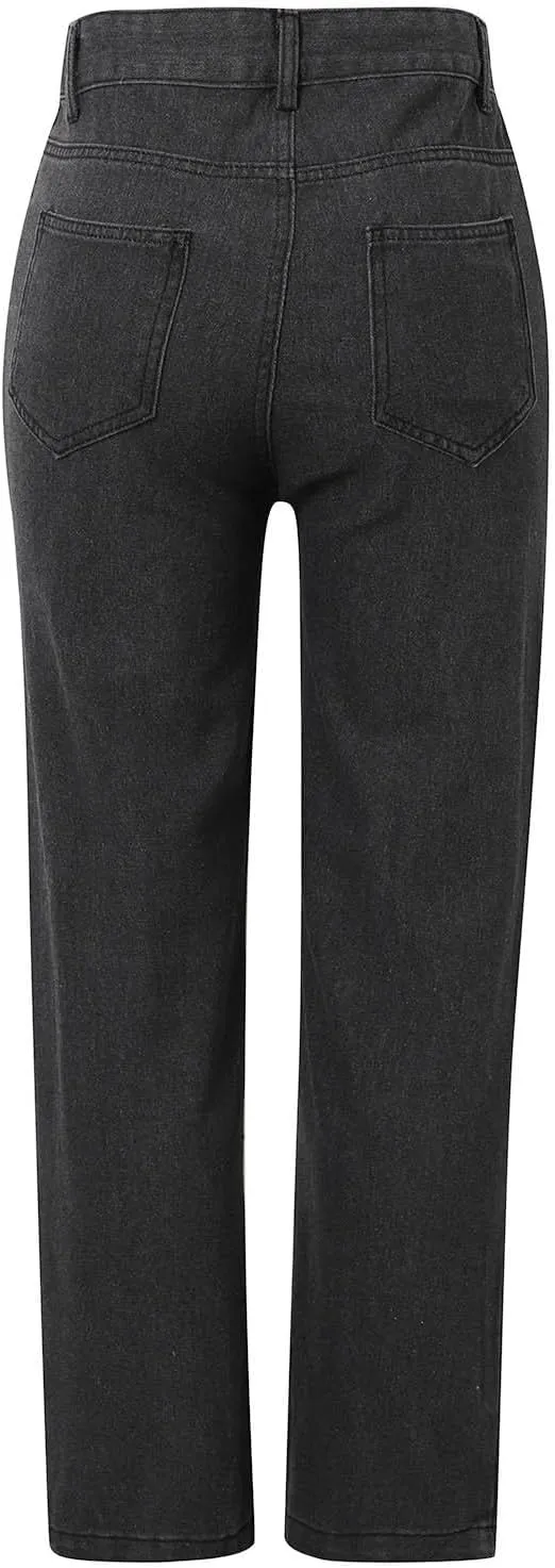 Jeans for Women High Waisted Straight Wide Leg Loose Stretchy Lightweight Tummy Control Pull On Denim Pants Boyfriend Jeans