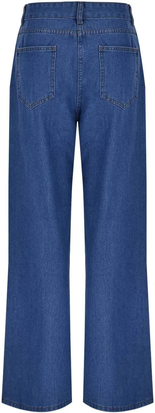 Jeans for Women High Waisted Straight Wide Leg Loose Stretchy Lightweight Tummy Control Pull On Denim Pants Boyfriend Jeans