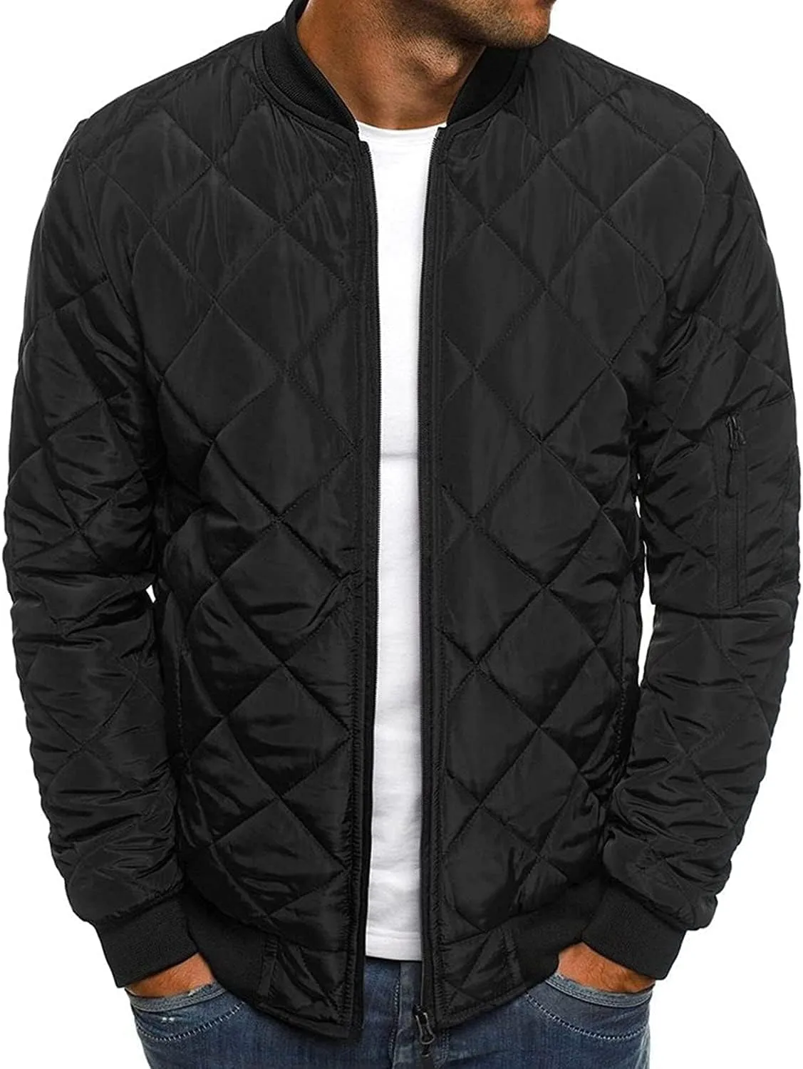 JEKE-DG Men Down Jacket Sherpa Lined Quilted Coat Puffer Clothes Hiking Windbreaker Waterproof Ski Warm Winter Snow Raincoat (XX-Large,Black)