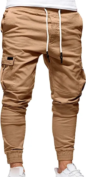 JEShifangjiusu Mens Fashion Cargo Pants Relaxed Fit Drawstring Joggers Sweatpants Workout Casual Cotton Long Trousers