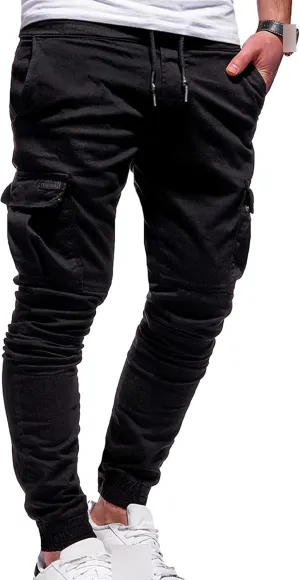 JEShifangjiusu Mens Fashion Cargo Pants Relaxed Fit Drawstring Joggers Sweatpants Workout Casual Cotton Long Trousers
