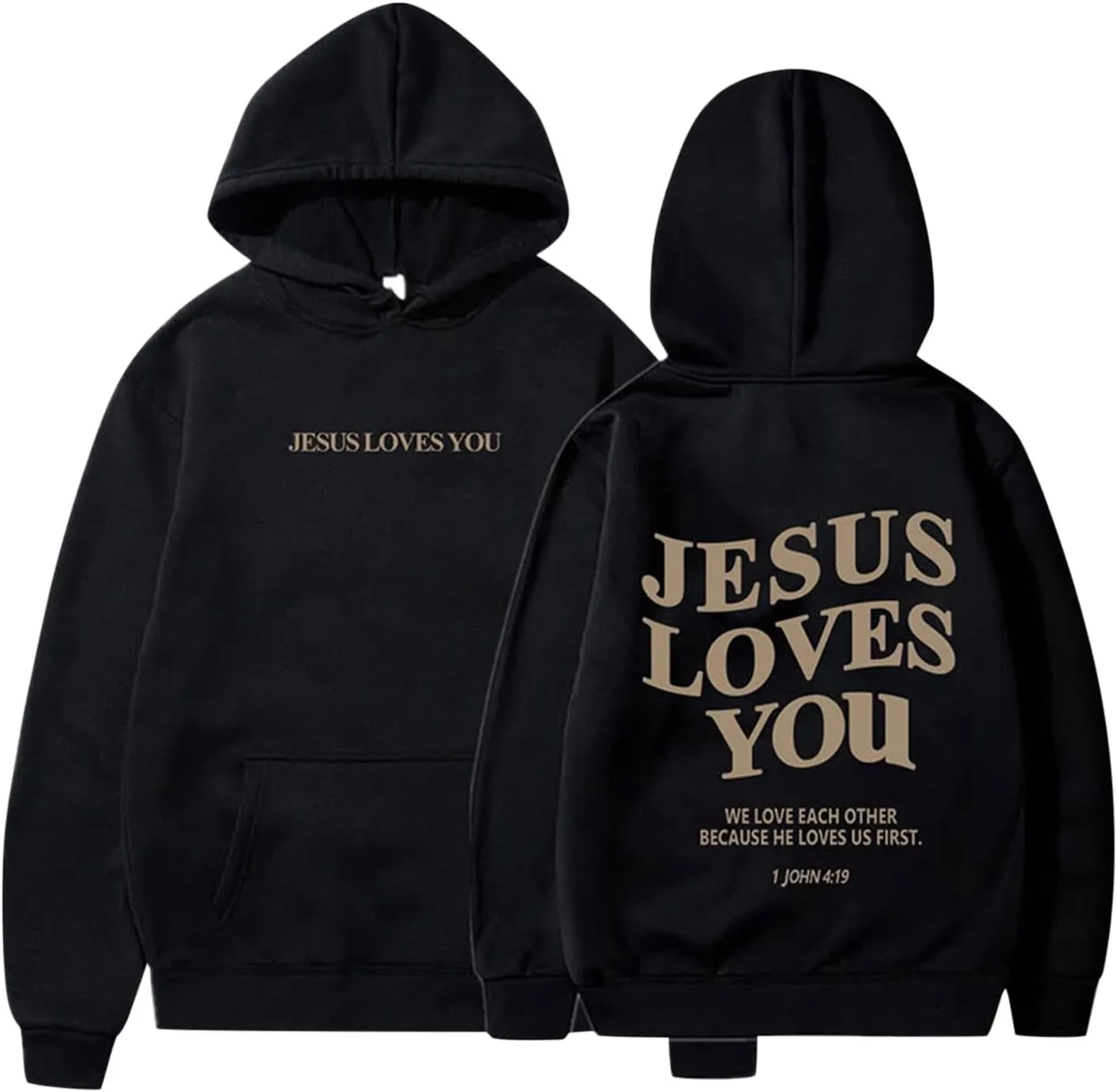 Jesus Loves You Hoodies For Women Oversized Letter Print Hooded Pullover Tops Casual Long Sleeve Sweatshirts Graphic Tunics