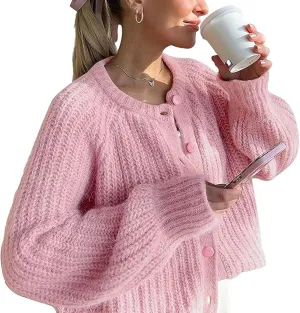 Knitted Chunky Cardigan Sweaters for Women Button Down Cardigans Open Front Sweater Tops Y2k Outwear Coats