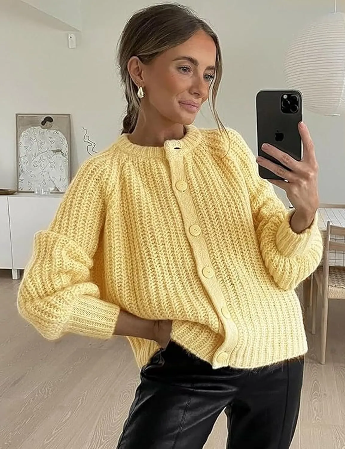 Knitted Chunky Cardigan Sweaters for Women Button Down Cardigans Open Front Sweater Tops Y2k Outwear Coats