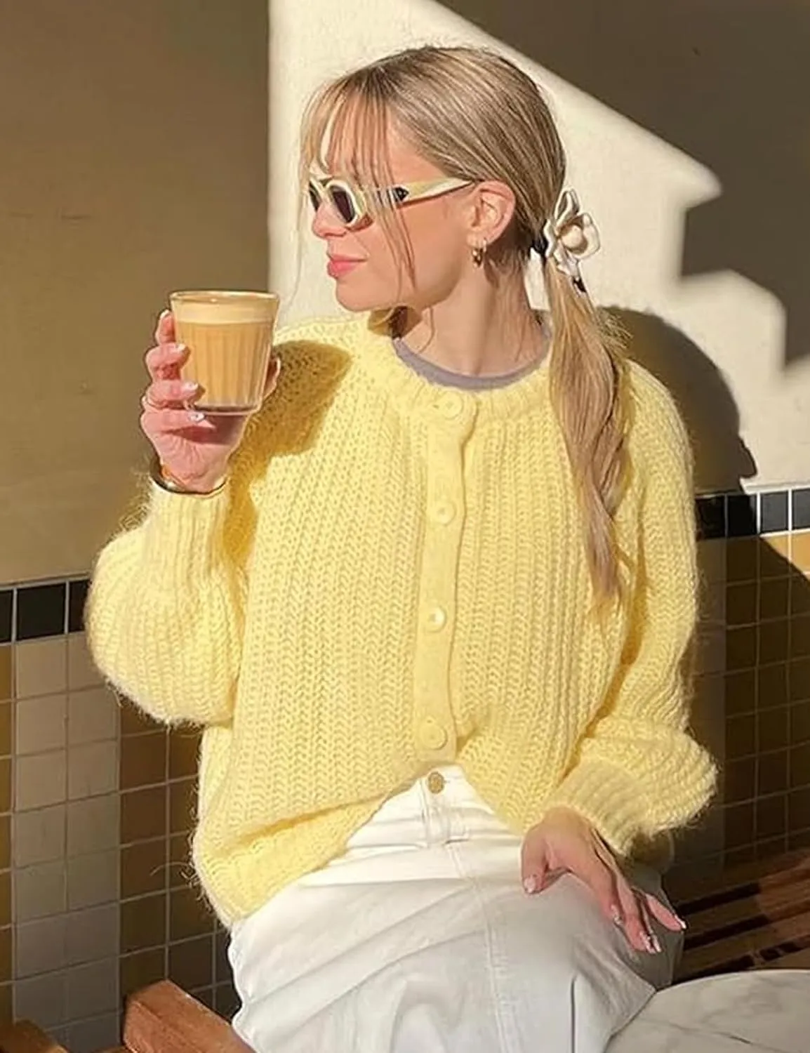 Knitted Chunky Cardigan Sweaters for Women Button Down Cardigans Open Front Sweater Tops Y2k Outwear Coats