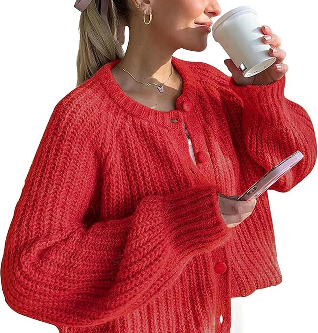 Knitted Chunky Cardigan Sweaters for Women Button Down Cardigans Open Front Sweater Tops Y2k Outwear Coats