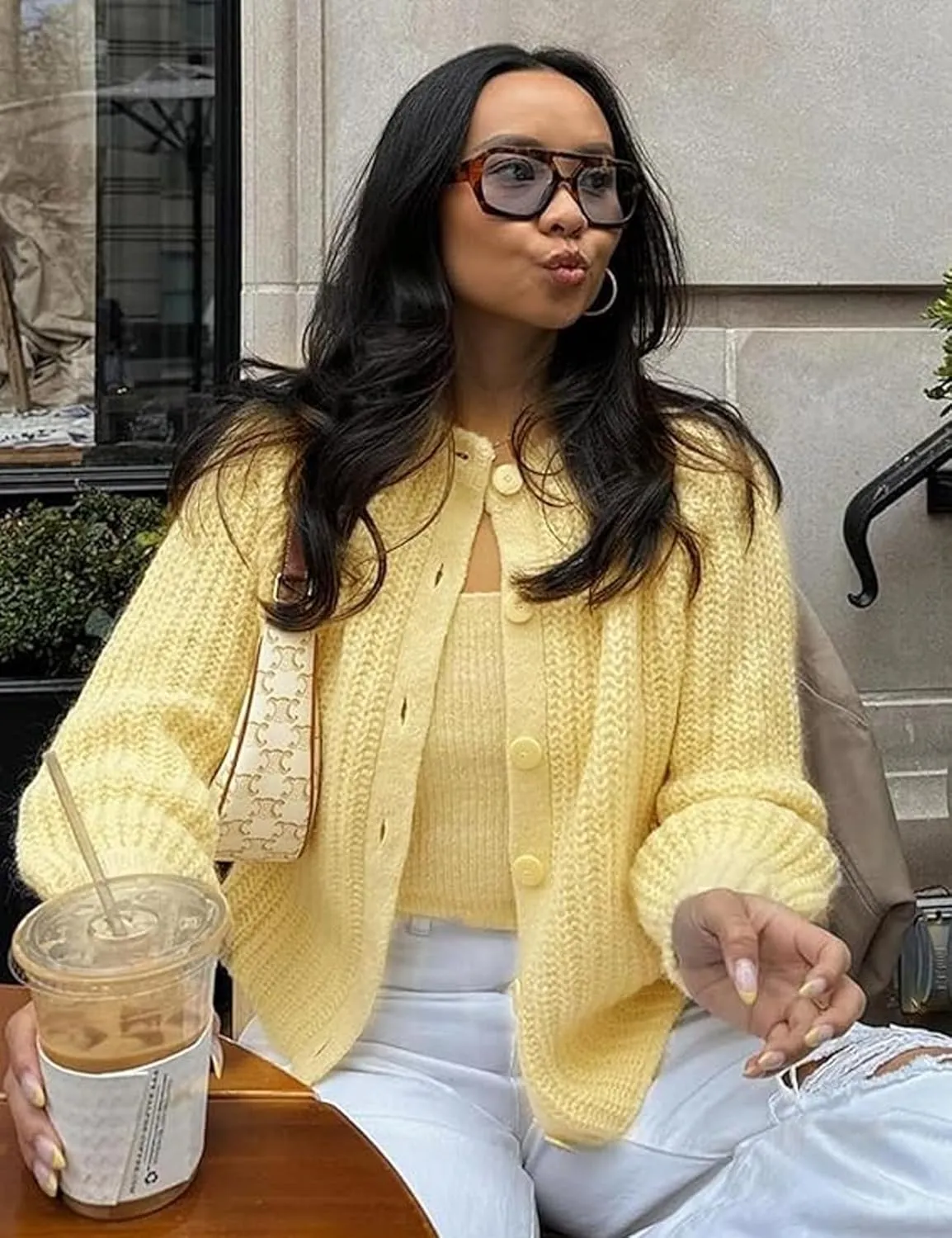 Knitted Chunky Cardigan Sweaters for Women Button Down Cardigans Open Front Sweater Tops Y2k Outwear Coats