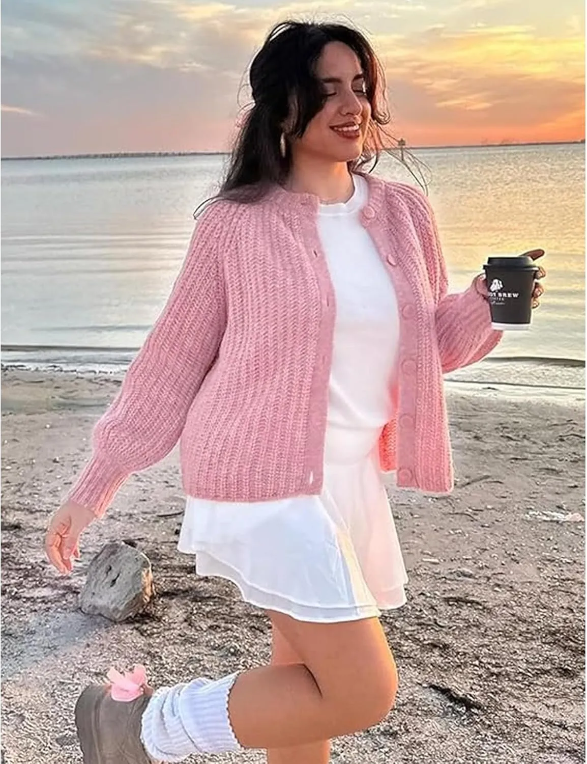 Knitted Chunky Cardigan Sweaters for Women Button Down Cardigans Open Front Sweater Tops Y2k Outwear Coats