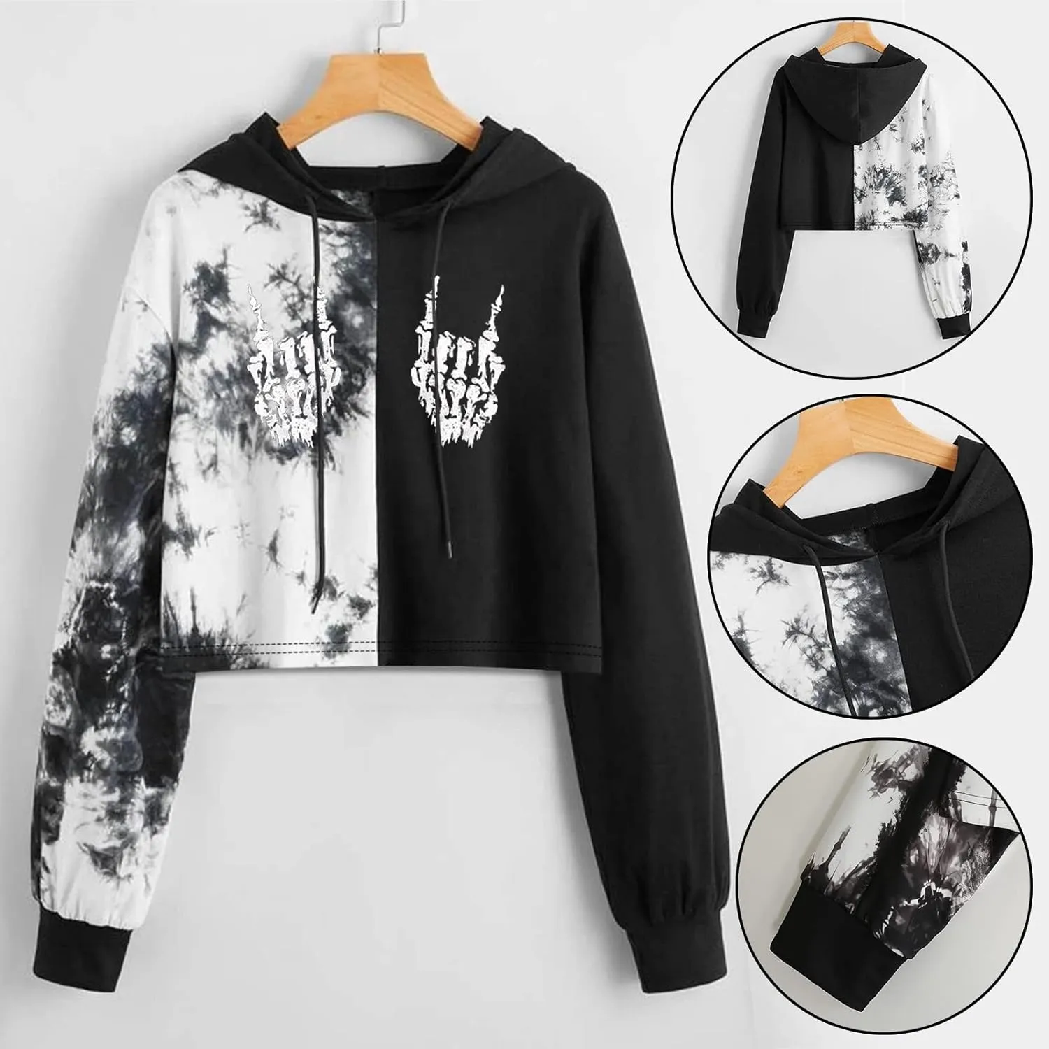 LCMTWX Women's Novelty Graphic Printed Drawstring Hem Hoodies Striped Long Sleeve Crop Sweatshirt Hoodies for Women