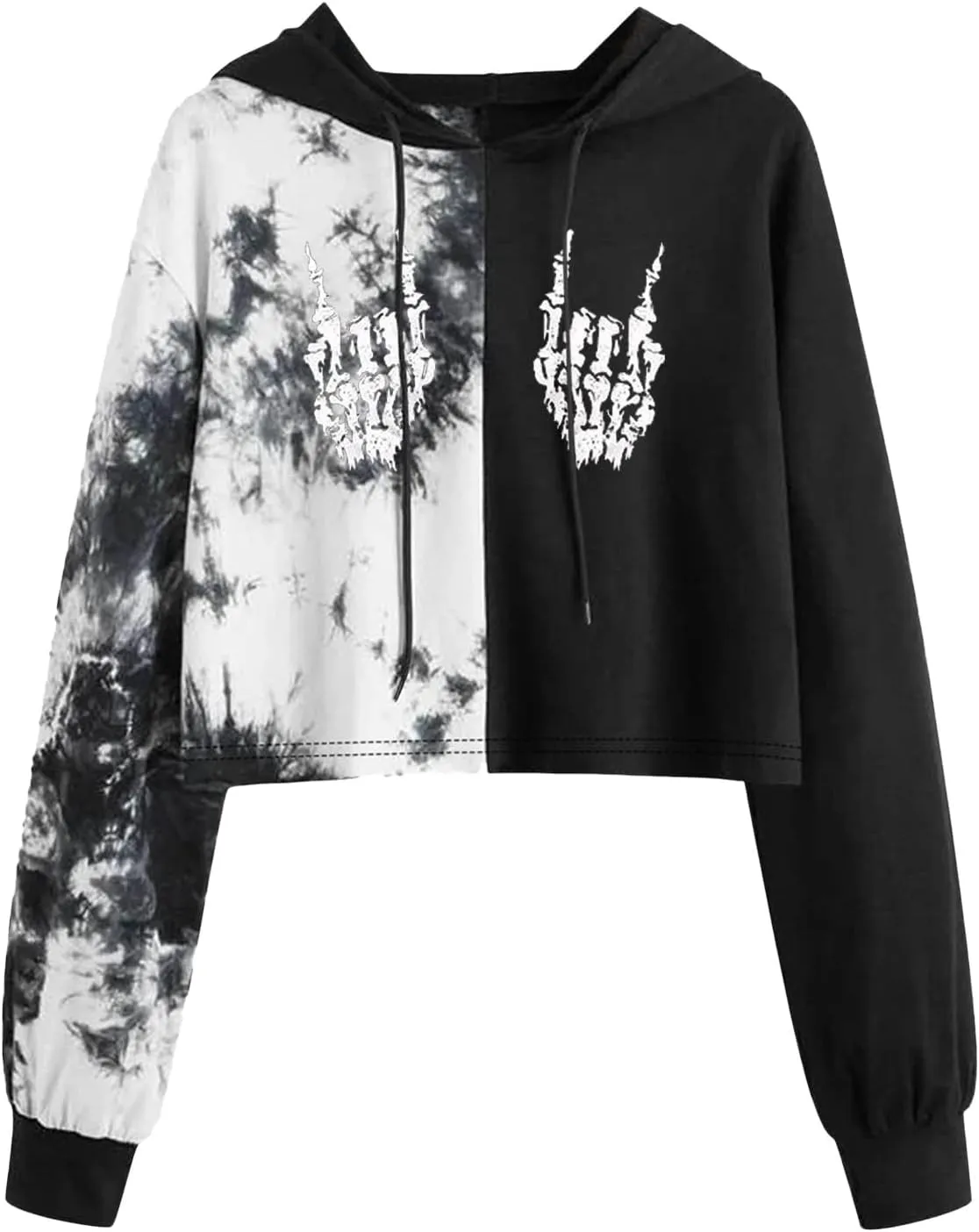 LCMTWX Women's Novelty Graphic Printed Drawstring Hem Hoodies Striped Long Sleeve Crop Sweatshirt Hoodies for Women