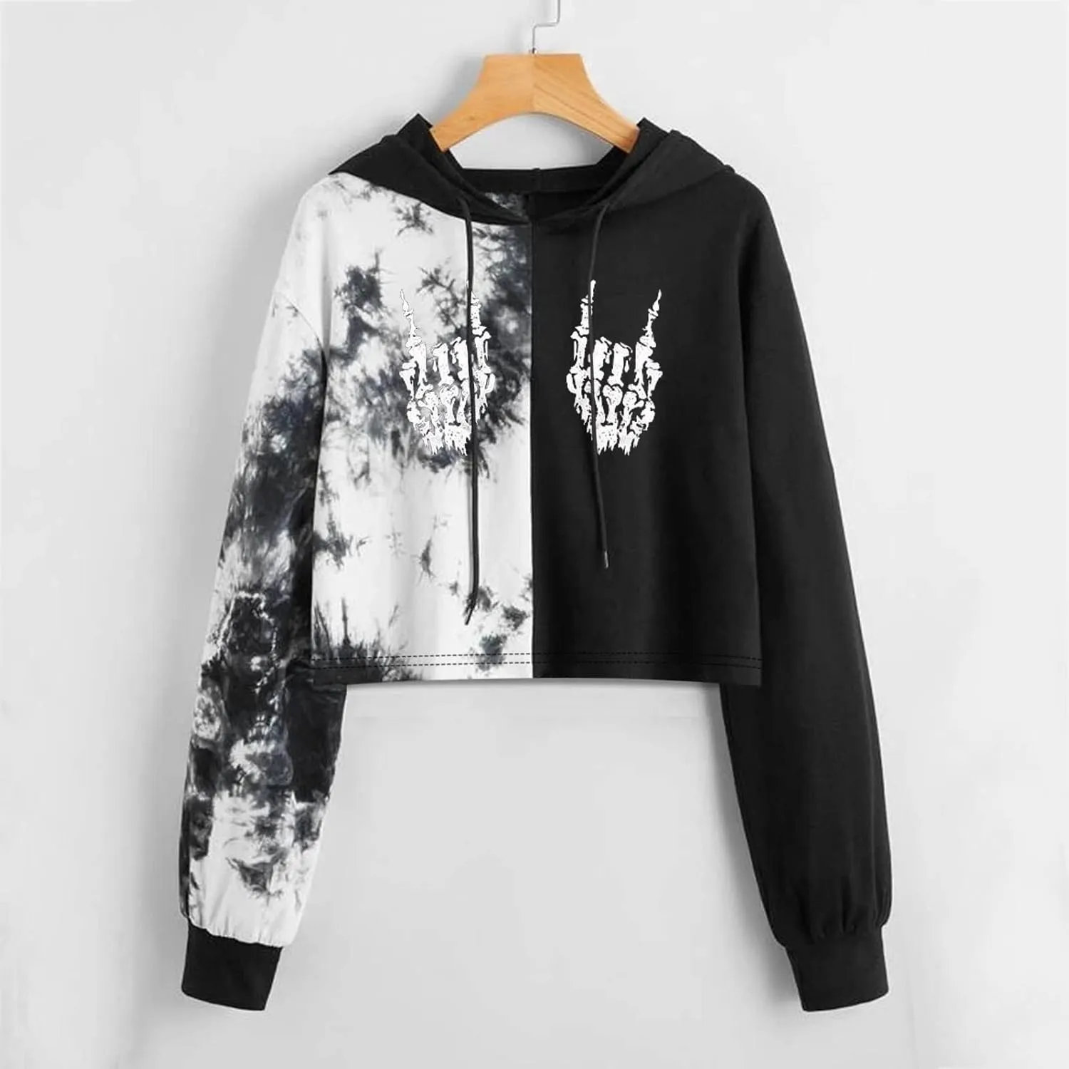 LCMTWX Women's Novelty Graphic Printed Drawstring Hem Hoodies Striped Long Sleeve Crop Sweatshirt Hoodies for Women