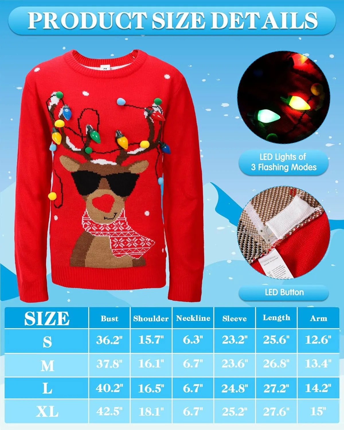 Liitrsh 3 Pack Christmas Reindeer Light Up Ugly Sweaters for Women 2024 Knitted Xmas Reindeer Hat Socks for Adults Holiday