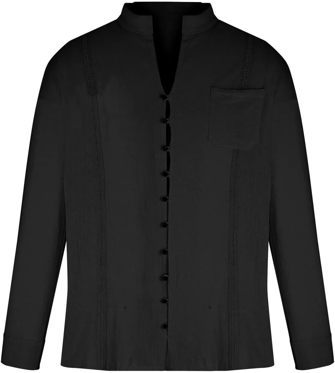 Linen Dress Shirt Men Long Sleeve Band Collar Button Down Cotton Solid Color Tees Tops Fashion Beach Casual Blouse