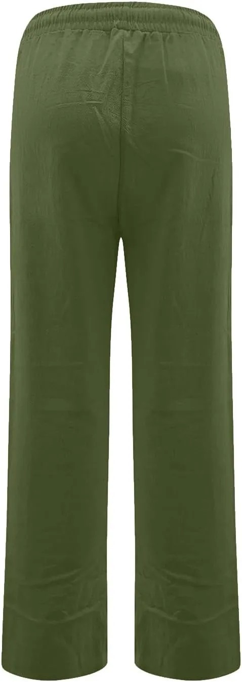 Linen Pants Women 2025 Summer Drawstring Pants Casual Loose Wide Leg Lounge Pants for Beach Travel Vacation