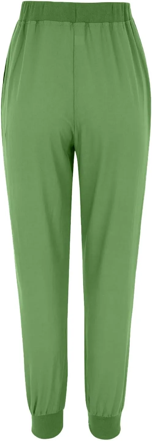Linen Pants Women Jogger Pants Elastic Waist Drawstring Pants Tapered Leg Pants Lightweight Pants Trousers with Pockets