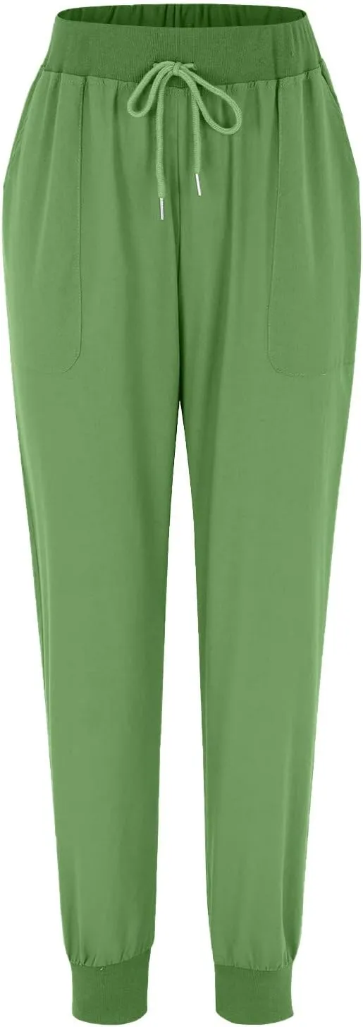 Linen Pants Women Jogger Pants Elastic Waist Drawstring Pants Tapered Leg Pants Lightweight Pants Trousers with Pockets