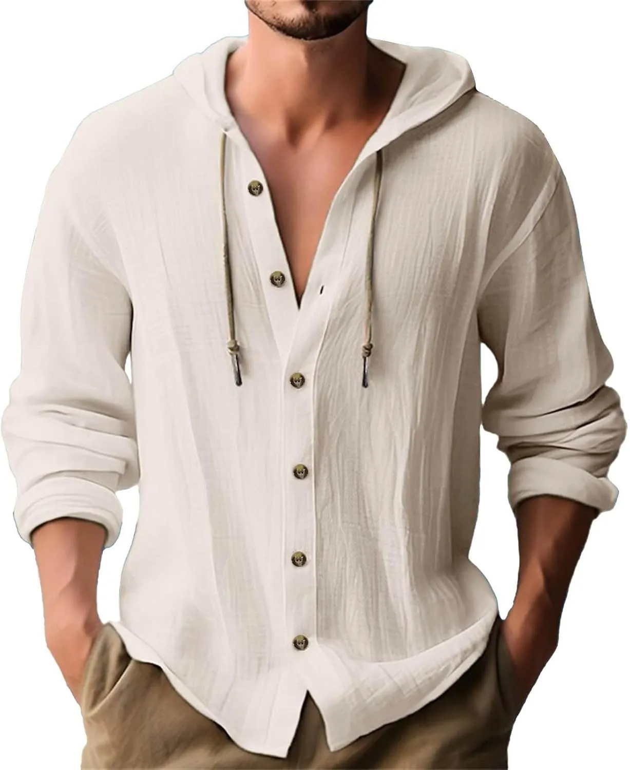 Linen Shirts for Men Lightweight Hoodie 2025 Long Sleeve Loose Fit Breathable Sports Button Big Tall Party Tops