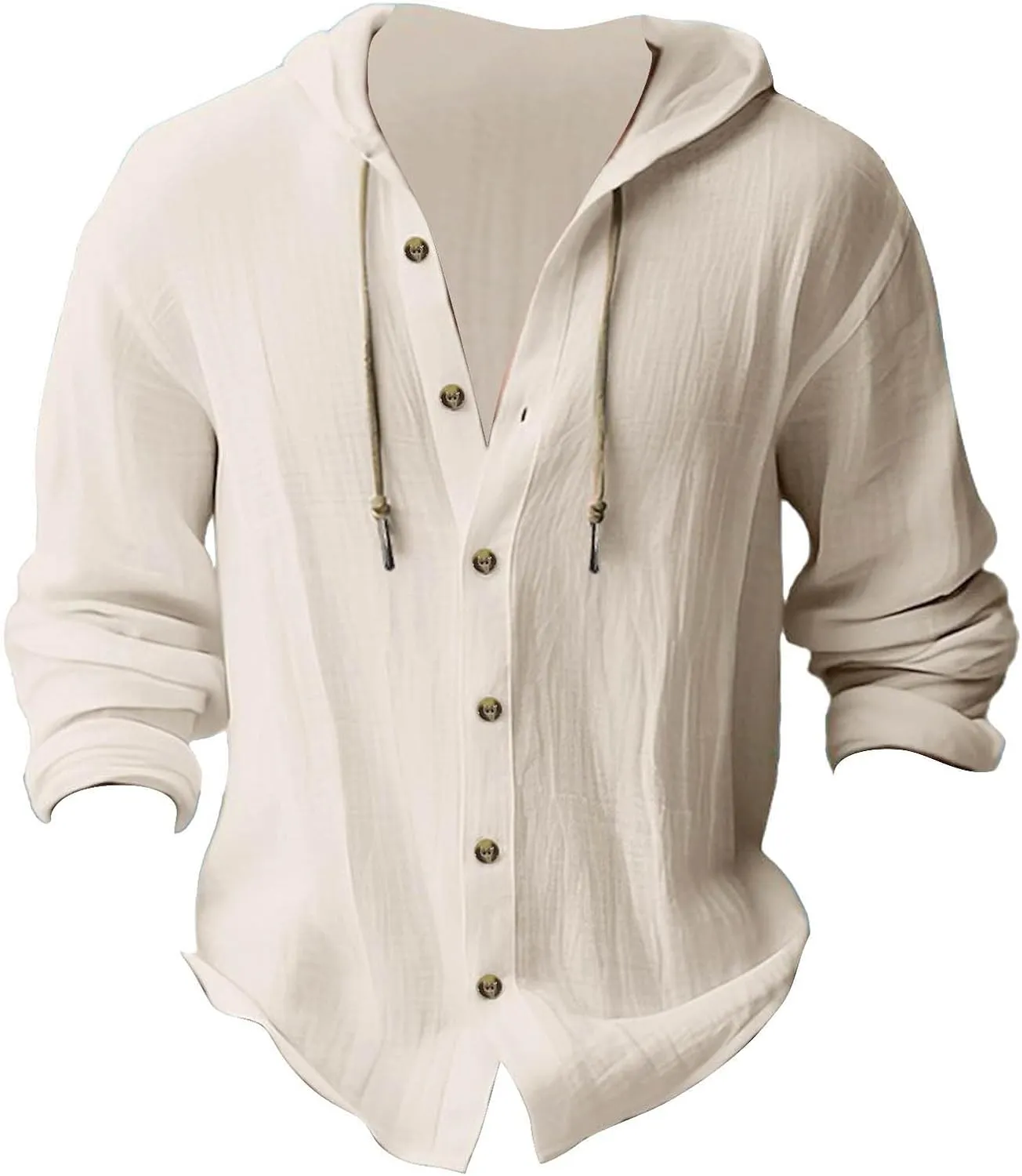 Linen Shirts for Men Lightweight Hoodie 2025 Long Sleeve Loose Fit Breathable Sports Button Big Tall Party Tops