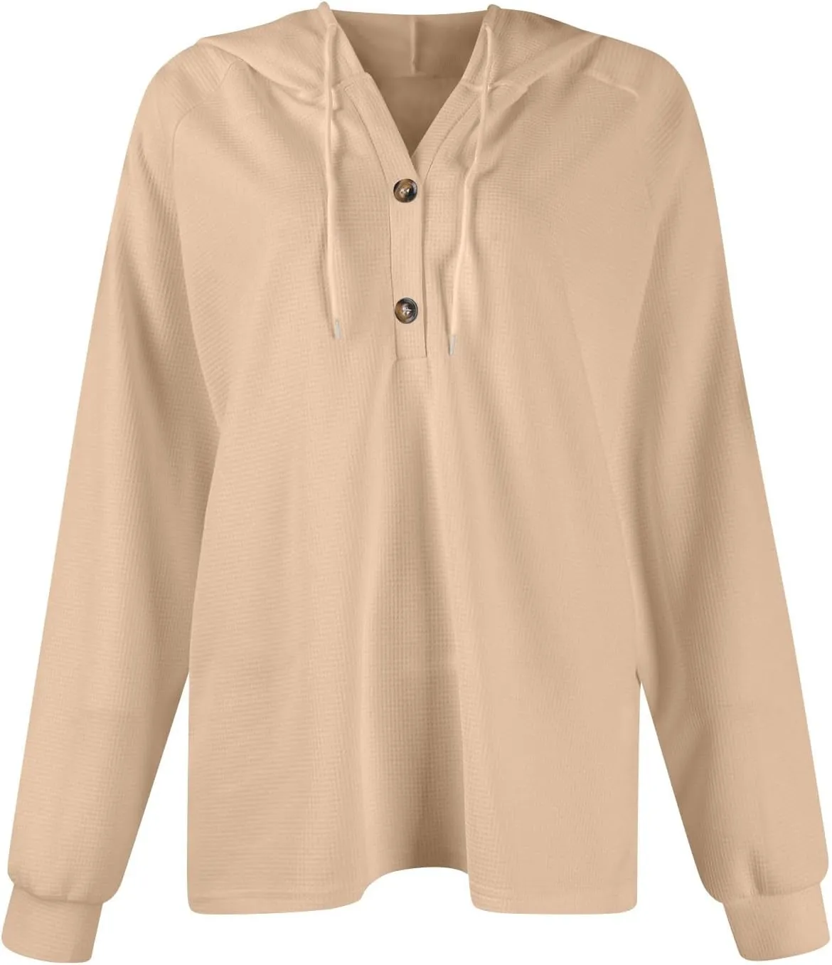 Long Sleeve Shirts for Women Waffle Knit Tunic Sweater Tops Casual Button Down Blouses Top Soft Hooded Sweatshirts