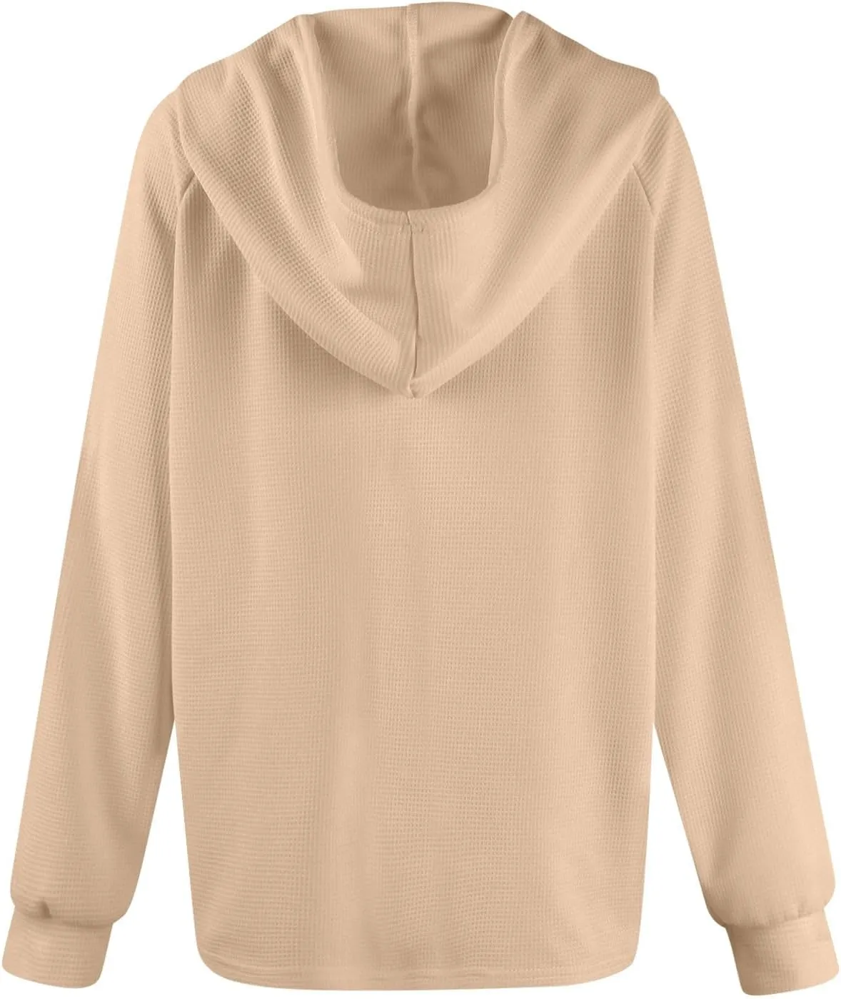 Long Sleeve Shirts for Women Waffle Knit Tunic Sweater Tops Casual Button Down Blouses Top Soft Hooded Sweatshirts