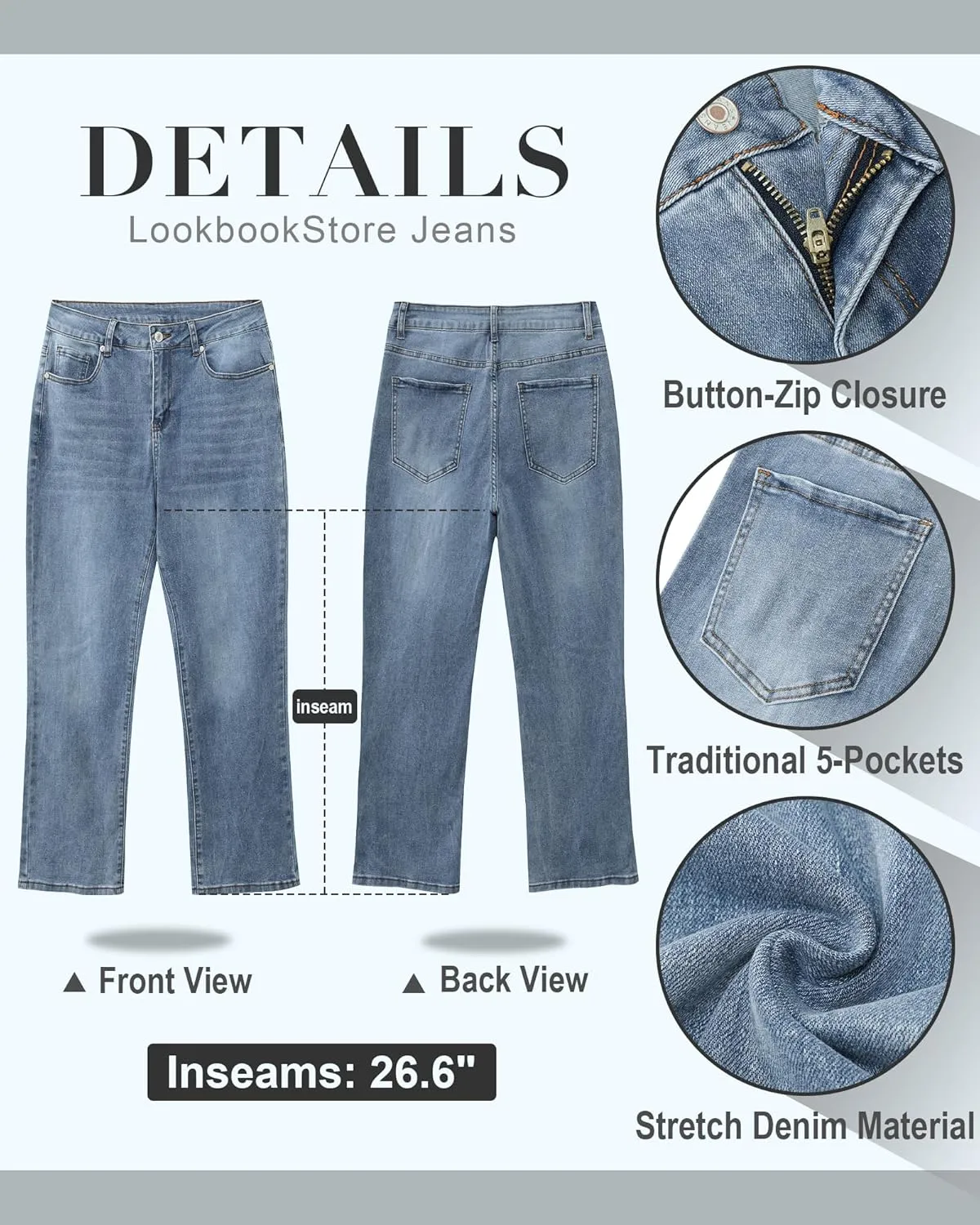 LookbookStore Cropped Jeans for Women High Waisted 90s Baggy Straight Stretchy Denim Pants Trendy Jeans with Pockets