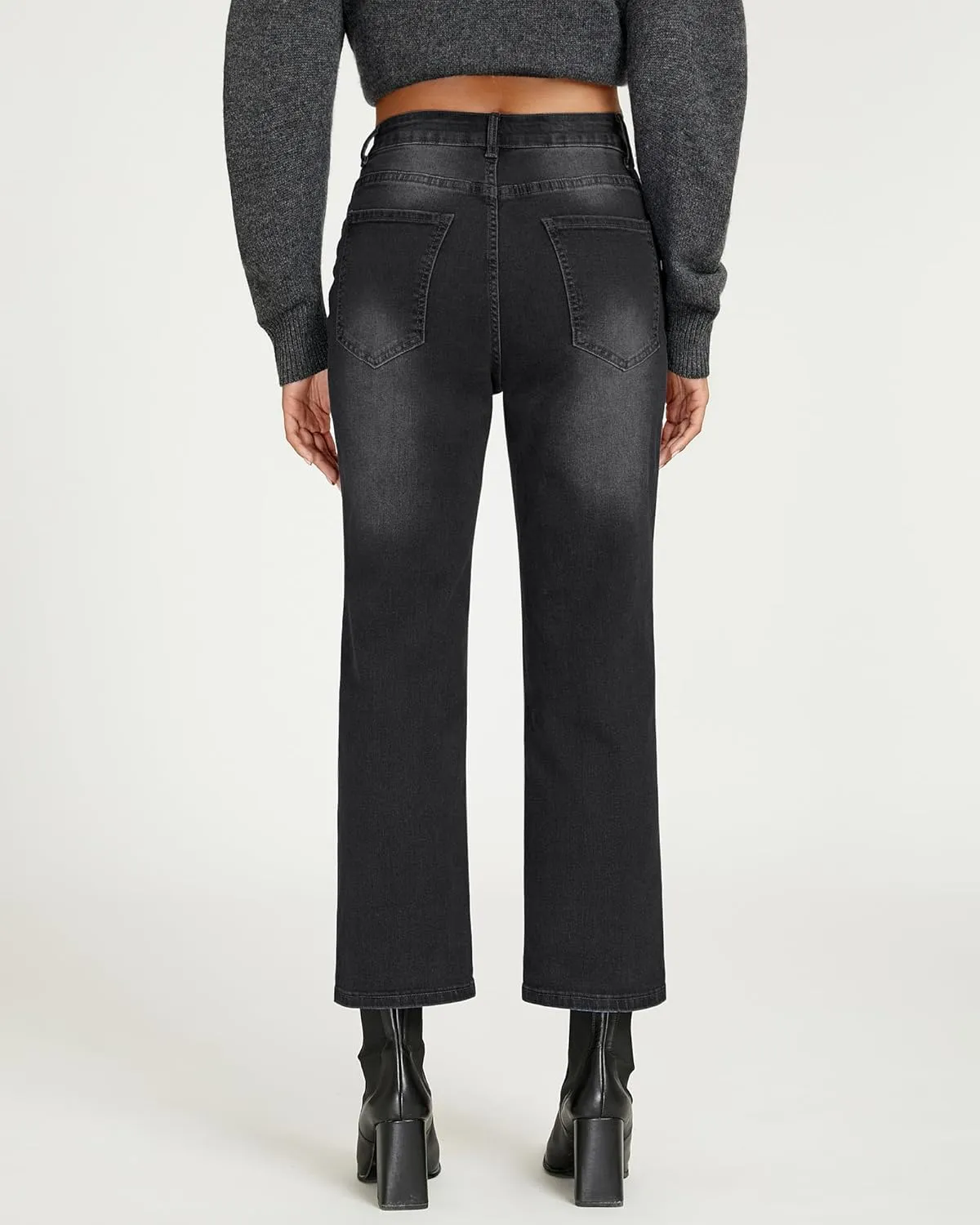 LookbookStore Cropped Jeans for Women High Waisted 90s Baggy Straight Stretchy Denim Pants Trendy Jeans with Pockets