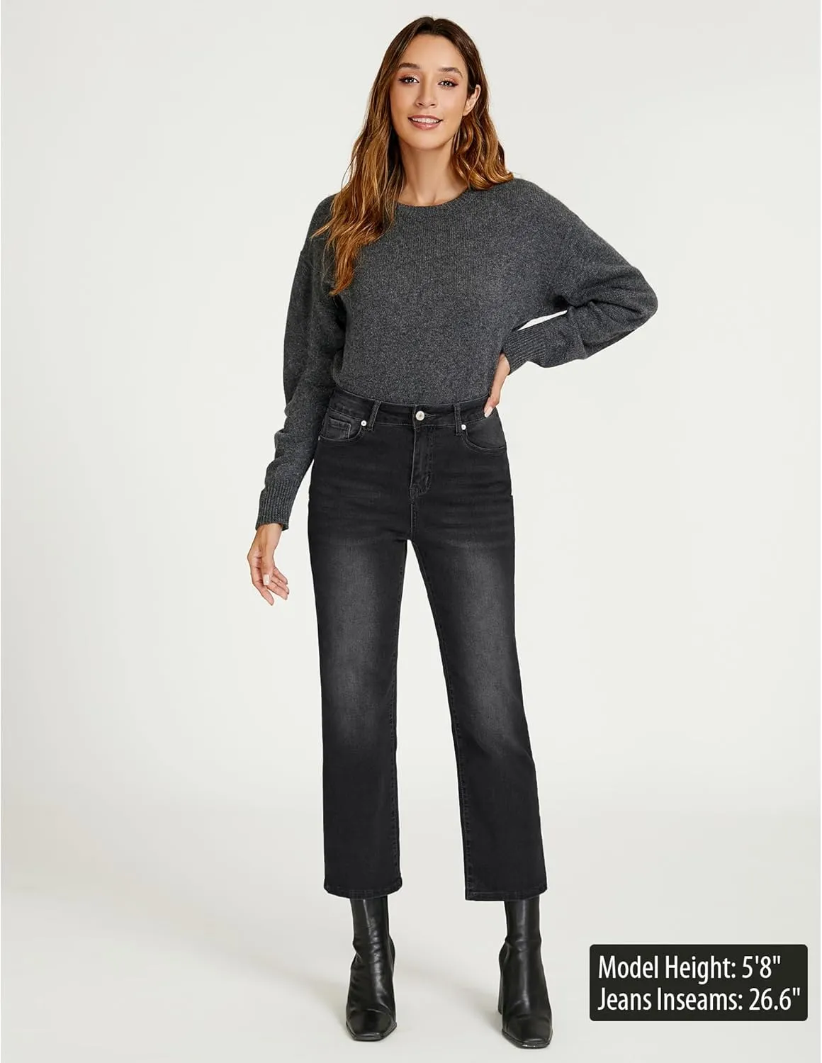 LookbookStore Cropped Jeans for Women High Waisted 90s Baggy Straight Stretchy Denim Pants Trendy Jeans with Pockets