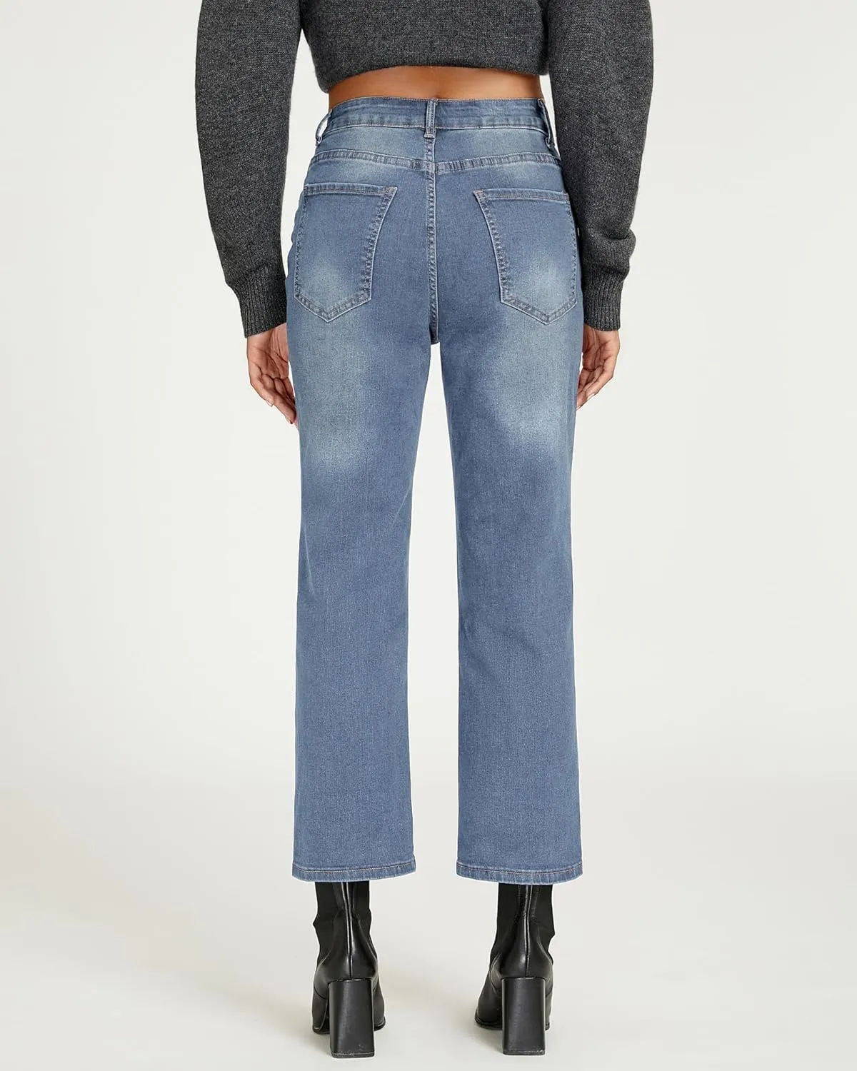 LookbookStore Cropped Jeans for Women High Waisted 90s Baggy Straight Stretchy Denim Pants Trendy Jeans with Pockets